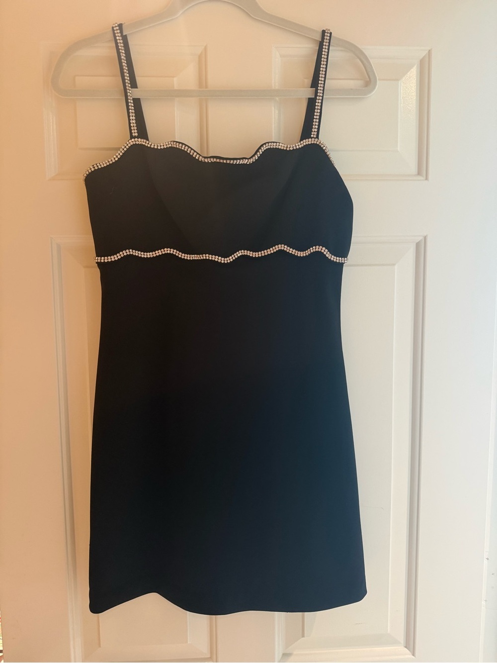 BCBG Black Mini Dress with Rhinestone Trim